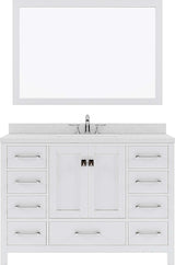 Virtu USA Caroline Avenue 48" Single Bath Vanity with Dazzle White Top and Square Sink with Polished Chrome Faucet and Mirror - Luxe Bathroom Vanities