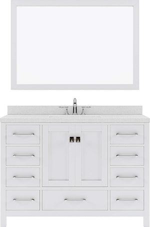 Virtu USA Caroline Avenue 48" Single Bath Vanity with Dazzle White Top and Square Sink with Polished Chrome Faucet and Mirror - Luxe Bathroom Vanities