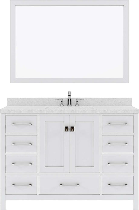 Virtu USA Caroline Avenue 48" Single Bath Vanity with Dazzle White Top and Square Sink with Polished Chrome Faucet and Mirror - Luxe Bathroom Vanities