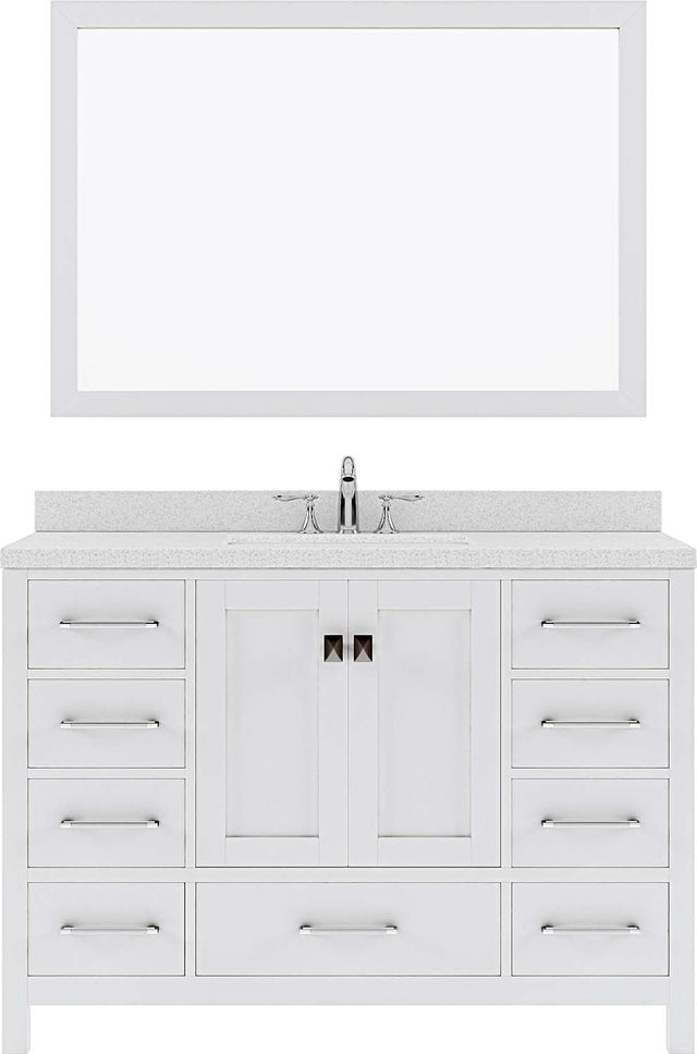 Virtu USA Caroline Avenue 48" Single Bath Vanity with Dazzle White Top and Square Sink with Polished Chrome Faucet and Mirror - Luxe Bathroom Vanities