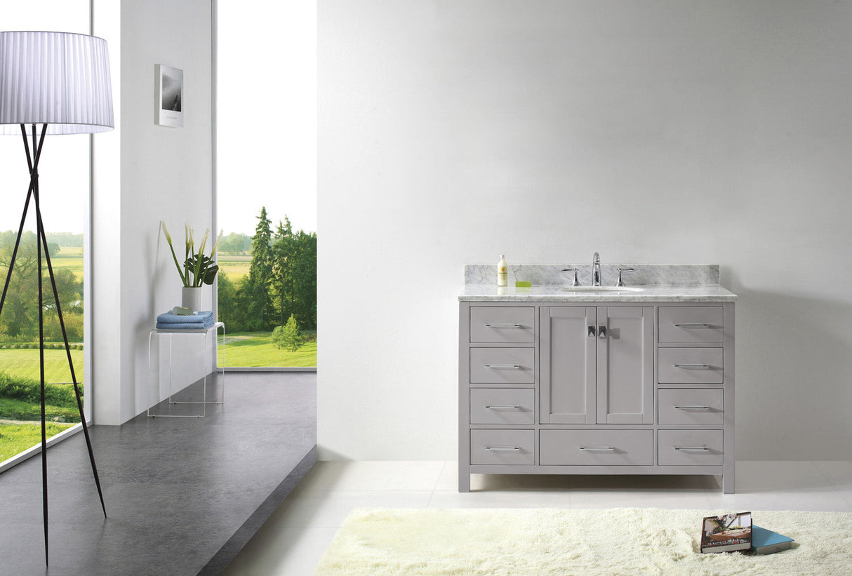 Virtu USA Caroline Avenue 48" Single Bath Vanity with White Marble Top and Round Sink