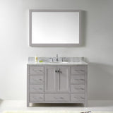 Virtu USA Caroline Avenue 48" Single Bath Vanity with White Marble Top and Round Sink with Brushed Nickel Faucet with Matching Mirror