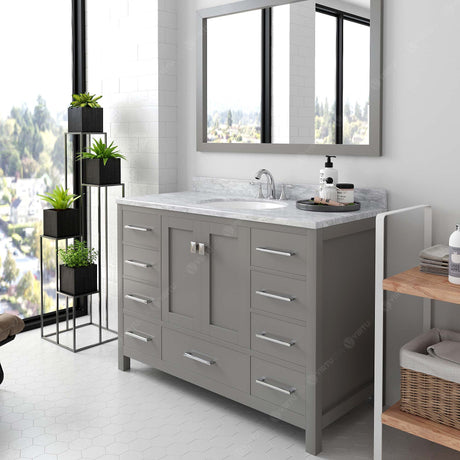 Virtu USA Caroline Avenue 48" Single Bath Vanity with White Marble Top and Round Sink with Matching Mirror