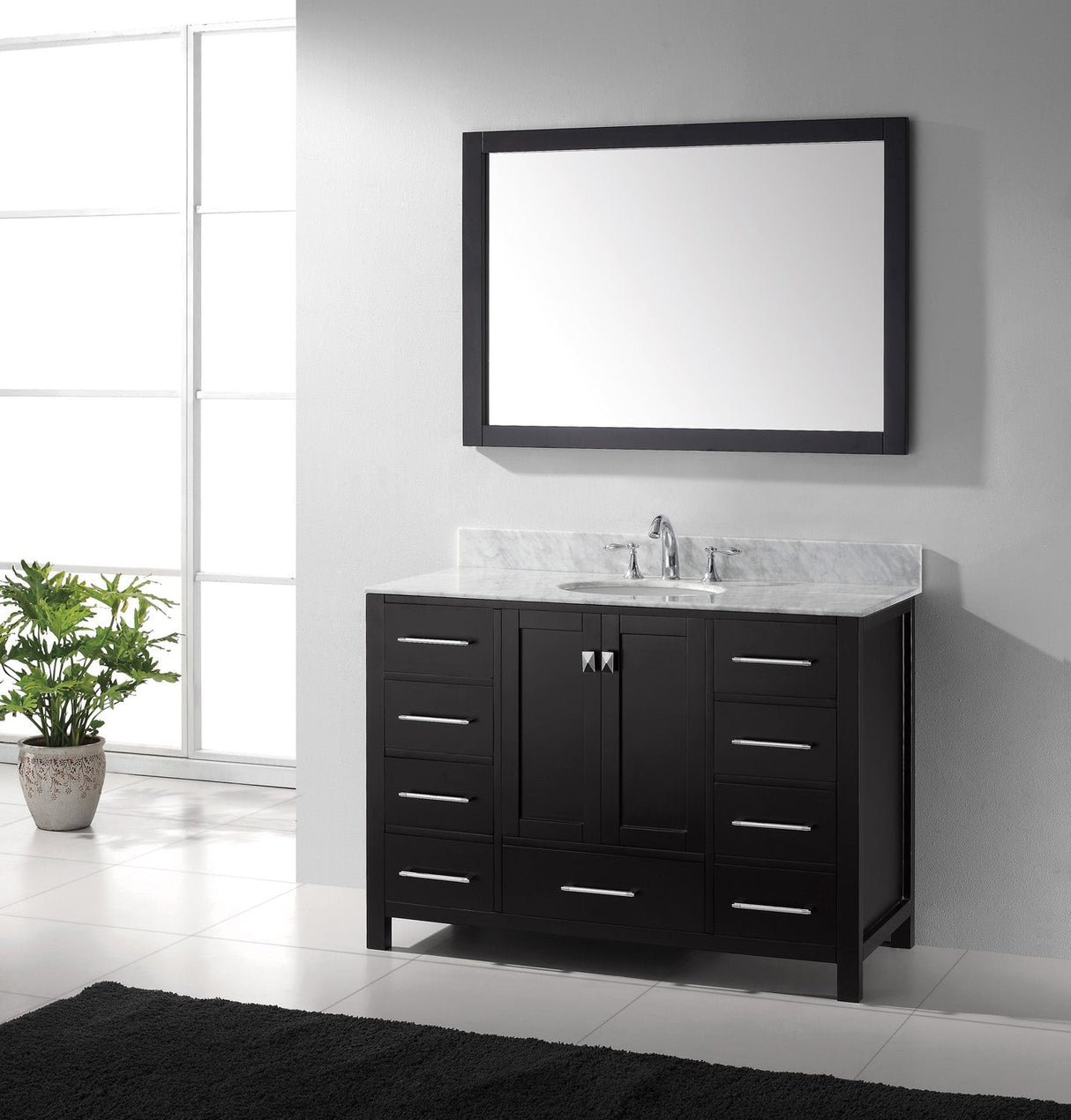 Virtu USA Caroline Avenue 48" Single Bath Vanity with White Marble Top and Round Sink with Brushed Nickel Faucet with Matching Mirror