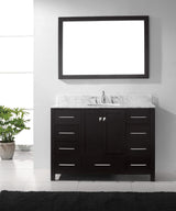 Virtu USA Caroline Avenue 48" Single Bath Vanity with White Marble Top and Round Sink with Polished Chrome Faucet with Matching Mirror