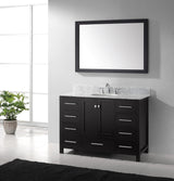 Virtu USA Caroline Avenue 48" Single Bath Vanity with White Marble Top and Round Sink with Polished Chrome Faucet with Matching Mirror