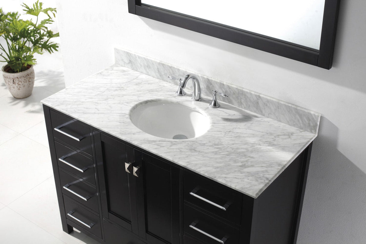 Virtu USA Caroline Avenue 48" Single Bath Vanity with White Marble Top and Round Sink with Polished Chrome Faucet with Matching Mirror