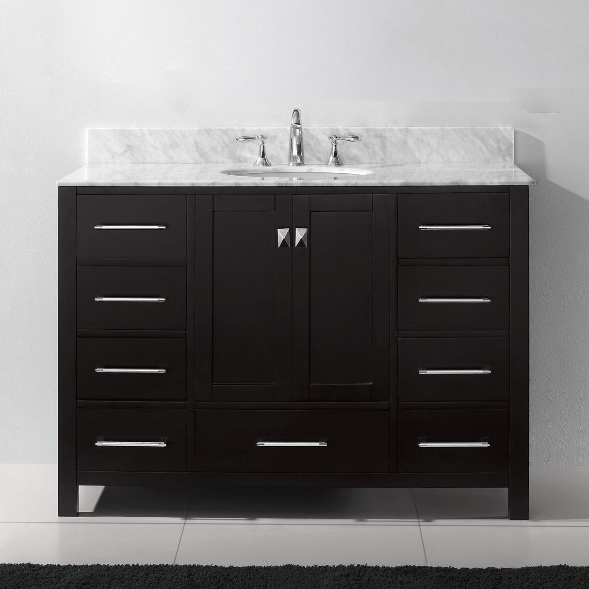 Virtu USA Caroline Avenue 48" Single Bath Vanity with White Marble Top and Round Sink