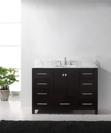 Virtu USA Caroline Avenue 48" Single Bath Vanity with White Marble Top and Round Sink