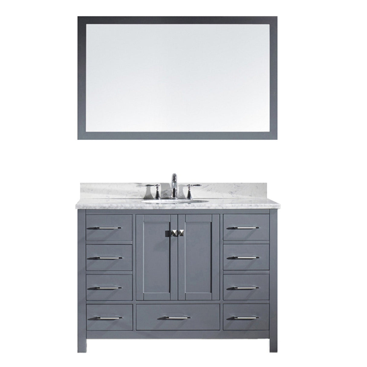 Virtu USA Caroline Avenue 48" Single Bath Vanity with Marble Top and Round Sink with Brushed Nickel Faucet and Mirror - Luxe Bathroom Vanities