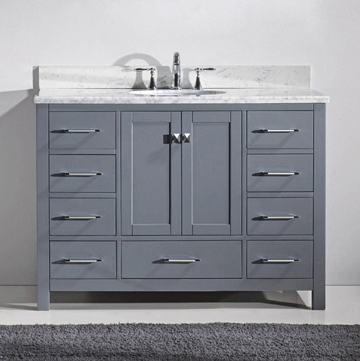 Virtu USA Caroline Avenue 48" Single Bath Vanity with White Marble Top and Round Sink