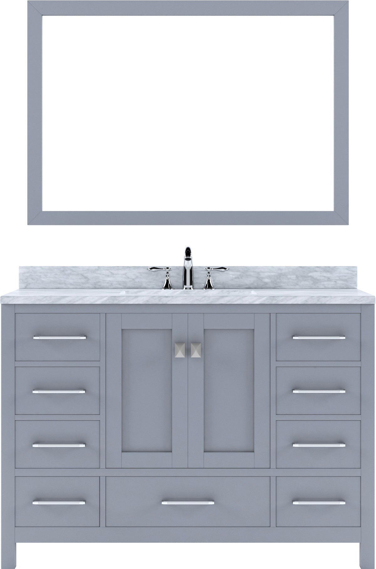 Virtu USA Caroline Avenue 48" Single Bath Vanity with Marble Top and Round Sink with Polished Chrome Faucet and Mirror - Luxe Bathroom Vanities