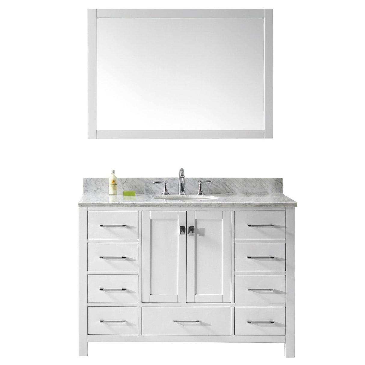 Virtu USA Caroline Avenue 48" Single Bath Vanity with Marble Top and Round Sink with Brushed Nickel Faucet and Mirror - Luxe Bathroom Vanities