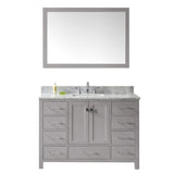 Virtu USA Caroline Avenue 48" Single Bath Vanity in Cashmere Grey with Marble Top and Square Sink with Polished Chrome Faucet and Mirror - Luxe Bathroom Vanities Luxury Bathroom Fixtures Bathroom Furniture