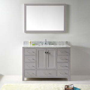 Virtu USA Caroline Avenue 48" Single Bath Vanity with White Marble Top and Square Sink with Matching Mirror