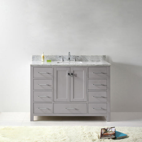 Virtu USA Caroline Avenue 48" Single Bath Vanity with White Marble Top and Square Sink