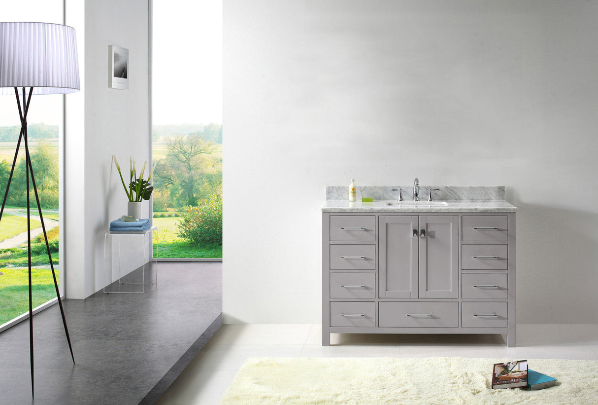 Virtu USA Caroline Avenue 48" Single Bath Vanity with White Marble Top and Square Sink