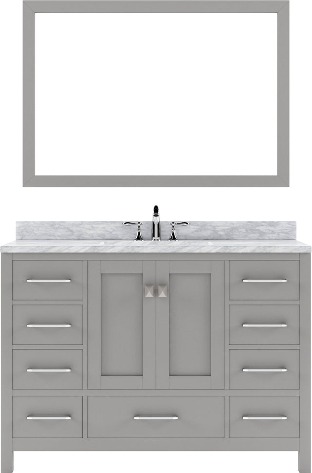 Virtu USA Caroline Avenue 48" Single Bath Vanity with Marble Top and Square Sink with Brushed Nickel Faucet and Mirror - Luxe Bathroom Vanities