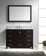 Virtu USA Caroline Avenue 48" Single Bath Vanity with White Marble Top and Square Sink with Polished Chrome Faucet with Matching Mirror