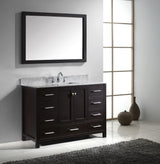 Virtu USA Caroline Avenue 48" Single Bath Vanity with White Marble Top and Square Sink with Polished Chrome Faucet with Matching Mirror