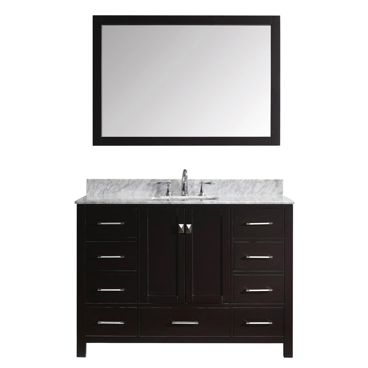 Virtu USA Caroline Avenue 48" Single Bath Vanity with Marble Top and Square Sink with Polished Chrome Faucet and Mirror - Luxe Bathroom Vanities