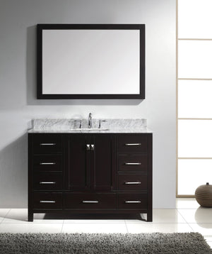 Virtu USA Caroline Avenue 48" Single Bath Vanity with White Marble Top and Square Sink with Matching Mirror