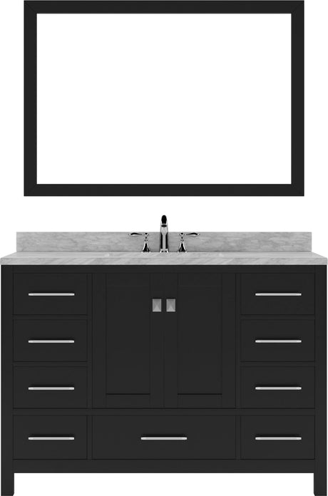 Virtu USA Caroline Avenue 48" Single Bath Vanity with Marble Top and Square Sink with Brushed Nickel Faucet and Mirror - Luxe Bathroom Vanities