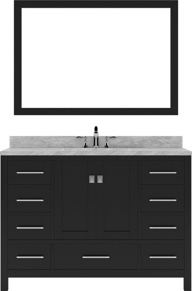 Virtu USA Caroline Avenue 48" Single Bath Vanity with Marble Top and Square Sink with Brushed Nickel Faucet and Mirror - Luxe Bathroom Vanities
