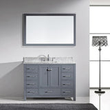 Virtu USA Caroline Avenue 48" Single Bath Vanity with White Marble Top and Square Sink with Polished Chrome Faucet with Matching Mirror