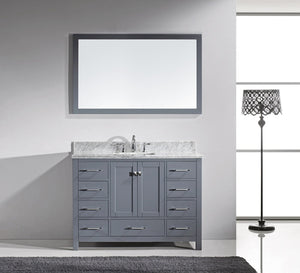 Virtu USA Caroline Avenue 48" Single Bath Vanity with White Marble Top and Square Sink with Matching Mirror
