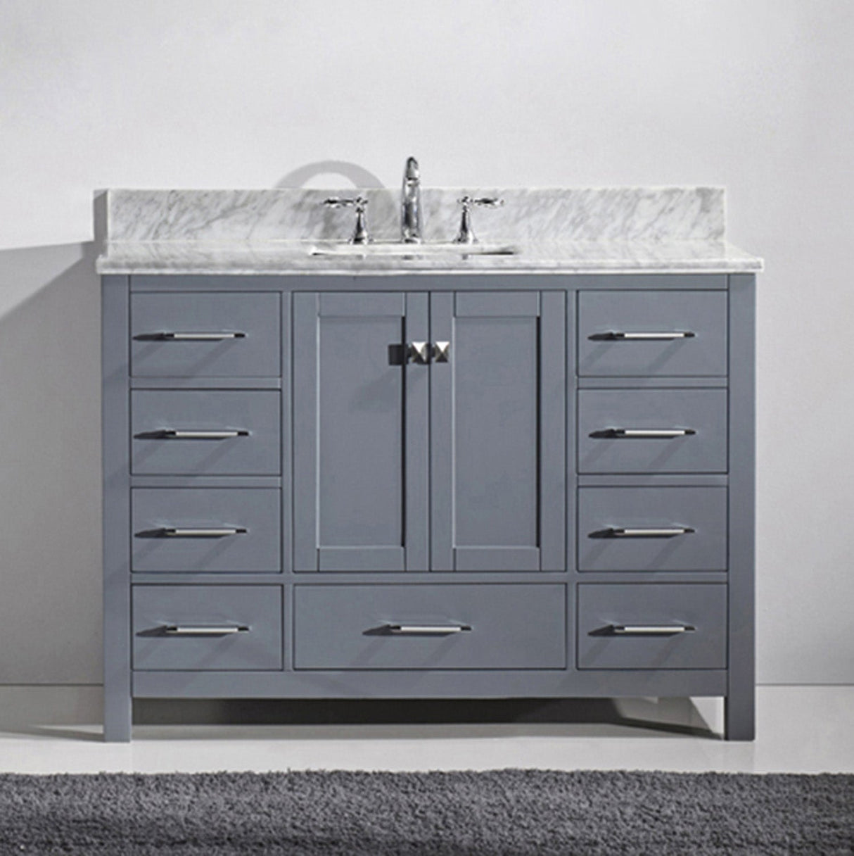 Virtu USA Caroline Avenue 48" Single Bath Vanity with White Marble Top and Square Sink