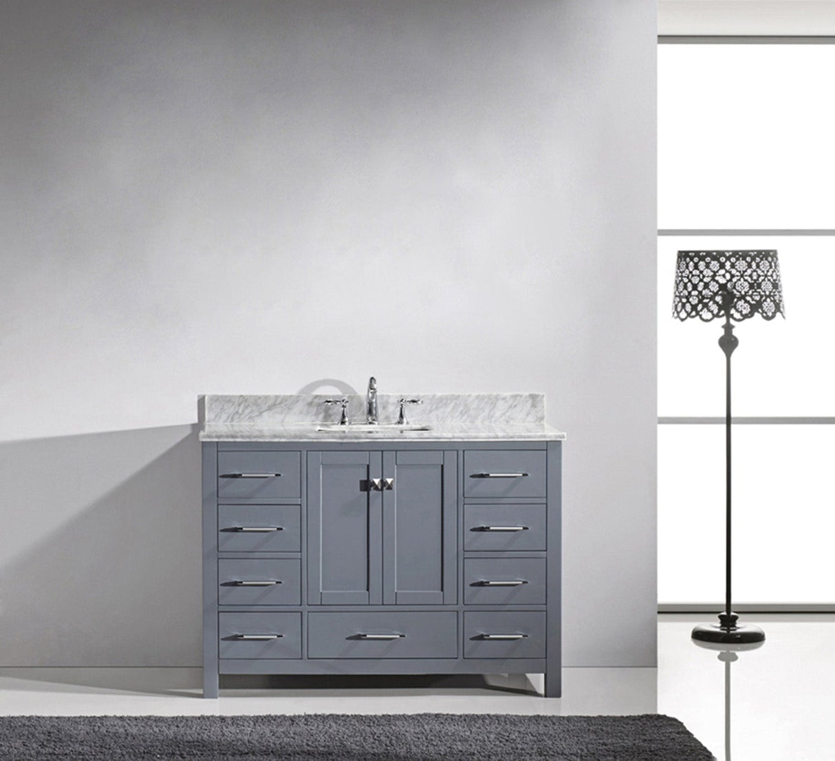 Virtu USA Caroline Avenue 48" Single Bath Vanity with White Marble Top and Square Sink