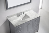 Virtu USA Caroline Avenue 48" Single Bath Vanity in White with White Marble Top and Square Sink with Brushed Nickel Faucet with Matching Mirror