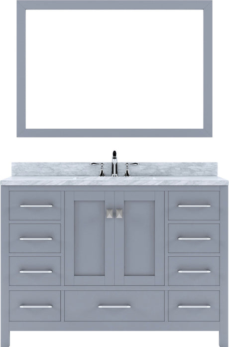 Virtu USA Caroline Avenue 48" Single Bath Vanity with Marble Top and Square Sink with Brushed Nickel Faucet and Mirror - Luxe Bathroom Vanities