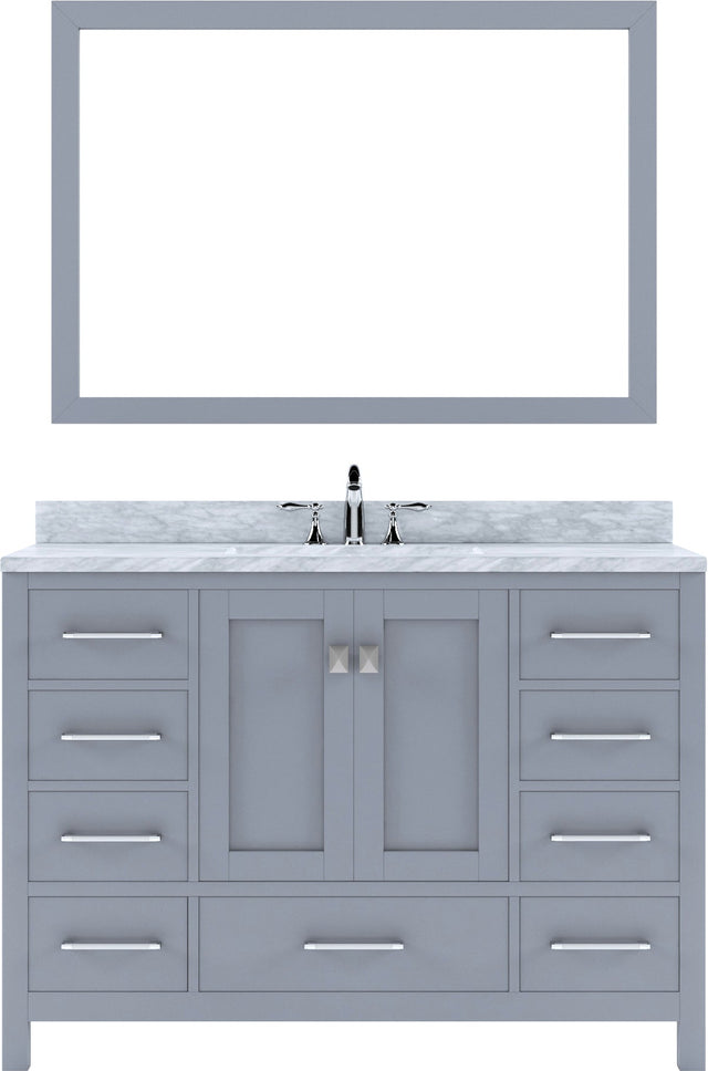 Virtu USA Caroline Avenue 48" Single Bath Vanity with Marble Top and Square Sink with Brushed Nickel Faucet and Mirror - Luxe Bathroom Vanities