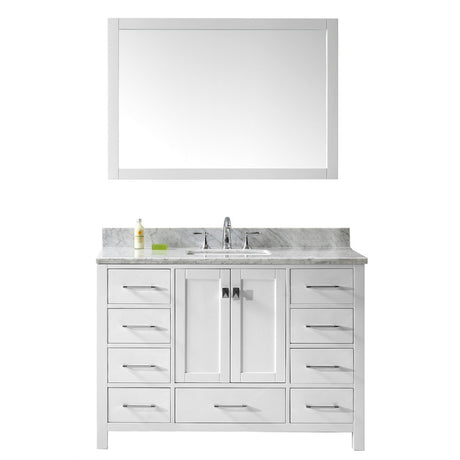 Virtu USA Caroline Avenue 48" Single Bath Vanity with Marble Top and Square Sink with Polished Chrome Faucet and Mirror - Luxe Bathroom Vanities
