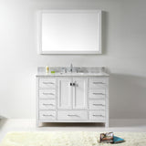 Virtu USA Caroline Avenue 48" Single Bath Vanity with White Marble Top and Square Sink with Matching Mirror