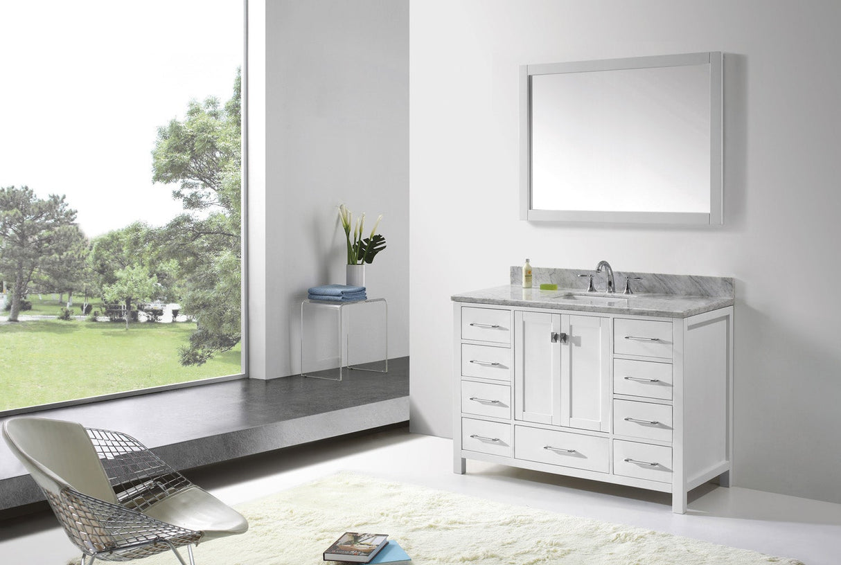 Virtu USA Caroline Avenue 48" Single Bath Vanity with White Marble Top and Square Sink with Matching Mirror