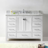 Virtu USA Caroline Avenue 48" Single Bath Vanity with White Marble Top and Square Sink