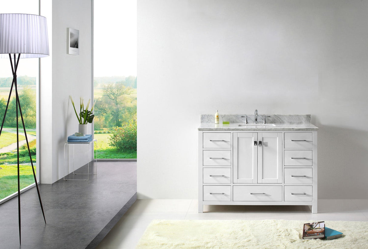 Virtu USA Caroline Avenue 48" Single Bath Vanity with White Marble Top and Square Sink