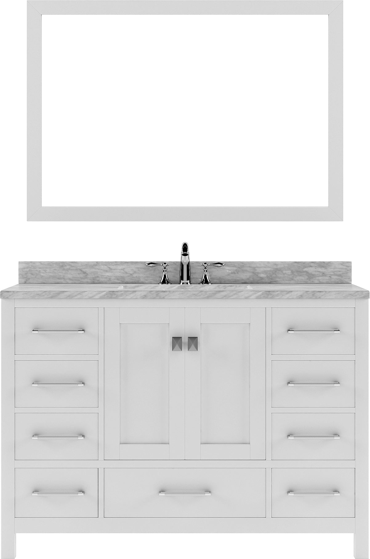 Virtu USA Caroline Avenue 48" Single Bath Vanity with Marble Top and Square Sink with Brushed Nickel Faucet and Mirror - Luxe Bathroom Vanities