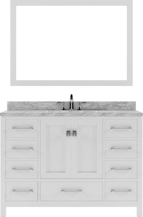 Virtu USA Caroline Avenue 48" Single Bath Vanity with Marble Top and Square Sink with Brushed Nickel Faucet and Mirror - Luxe Bathroom Vanities