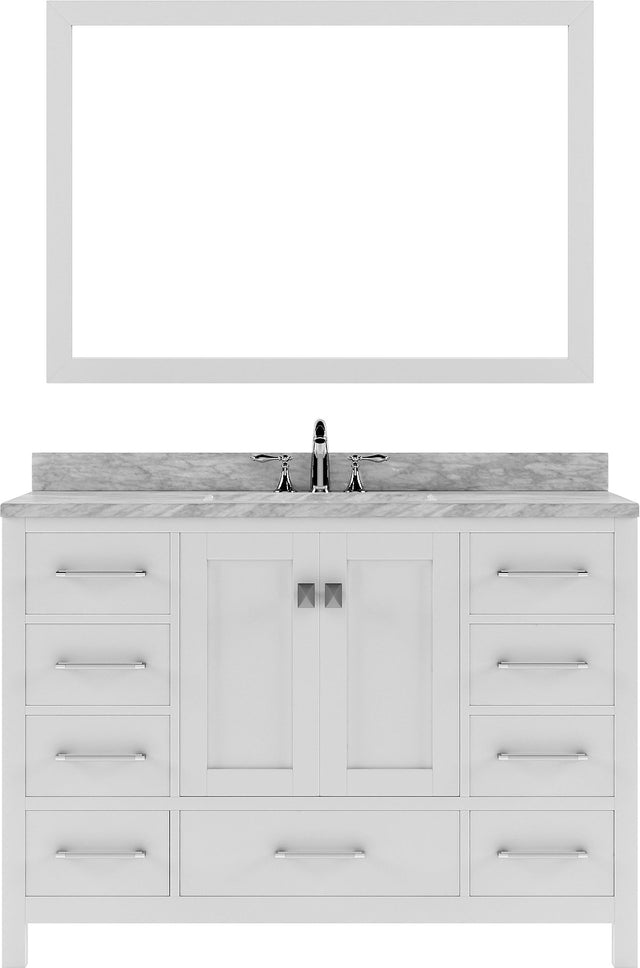 Virtu USA Caroline Avenue 48" Single Bath Vanity with Marble Top and Square Sink with Brushed Nickel Faucet and Mirror - Luxe Bathroom Vanities