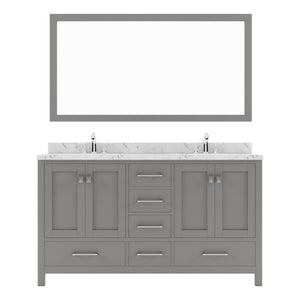 Virtu USA Caroline Avenue 60" Double Bath Vanity with White Quartz Top and Round Sinks with Brushed Nickel Faucets with Matching Mirror - Luxe Bathroom Vanities