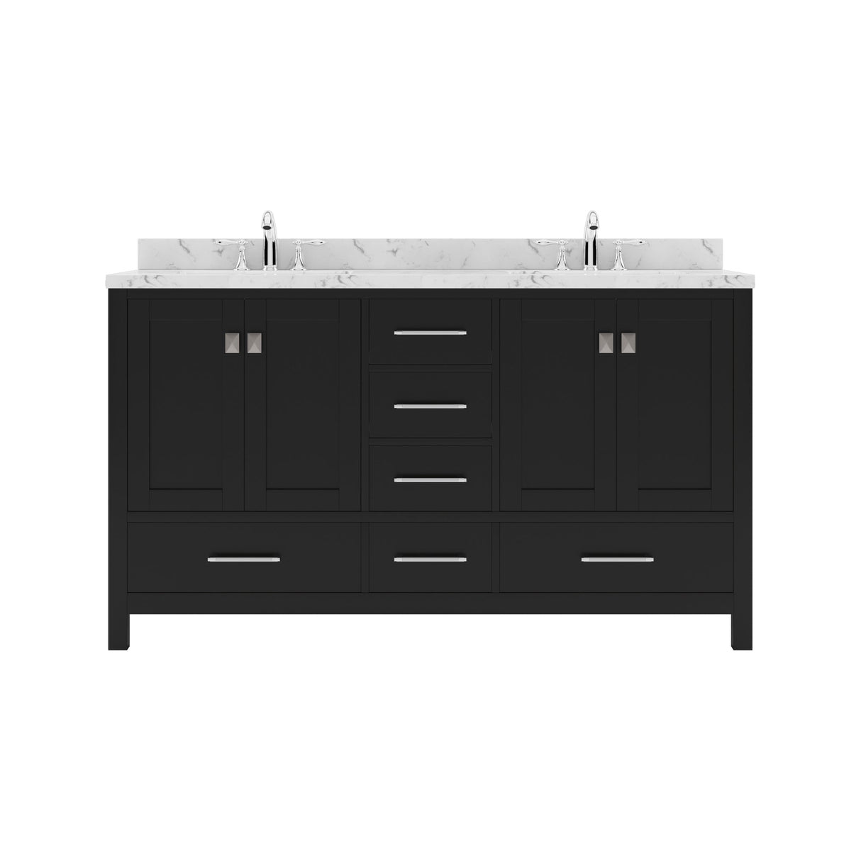 Virtu USA Caroline Avenue 60" Double Bath Vanity with White Quartz Top and Round Sinks with Brushed Nickel Faucets with Matching Mirror