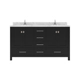 Virtu USA Caroline Avenue 60" Double Bath Vanity with White Quartz Top and Round Sinks with Brushed Nickel Faucets with Matching Mirror