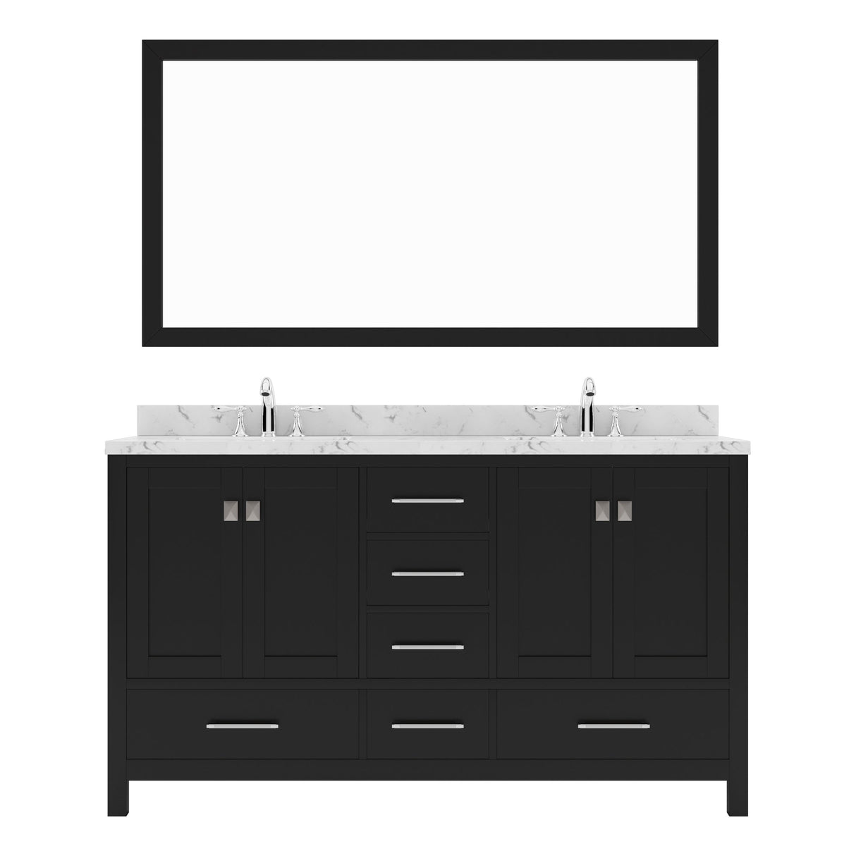 Virtu USA Caroline Avenue 60" Double Bath Vanity with White Quartz Top and Round Sinks with Brushed Nickel Faucets with Matching Mirror - Luxe Bathroom Vanities