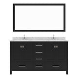 Virtu USA Caroline Avenue 60" Double Bath Vanity with White Quartz Top and Round Sinks with Brushed Nickel Faucets with Matching Mirror - Luxe Bathroom Vanities