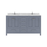 Virtu USA Caroline Avenue 60" Double Bath Vanity with White Quartz Top and Round Sinks with Polished Chrome Faucets with Matching Mirror