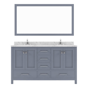 Virtu USA Caroline Avenue 60" Double Bath Vanity with White Quartz Top and Round Sinks with Polished Chrome Faucets with Matching Mirror - Luxe Bathroom Vanities